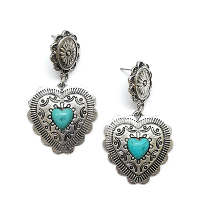 Western Heart with Turquoise Drop Earring