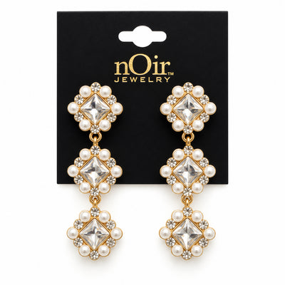 Pearl & Crystal Geometric Drop Earrings