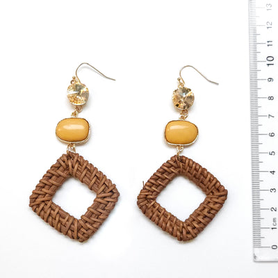 Stone Cabochon and Raffia Drop Earring