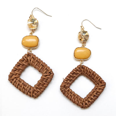 Stone Cabochon and Raffia Drop Earring