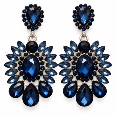 Navy Crystal Statement Earrings