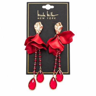 Red Petal Crystal Drop Earrings
