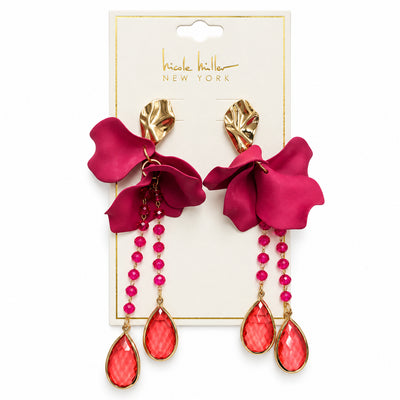 Fuchsia Petal Crystal Drop Earrings