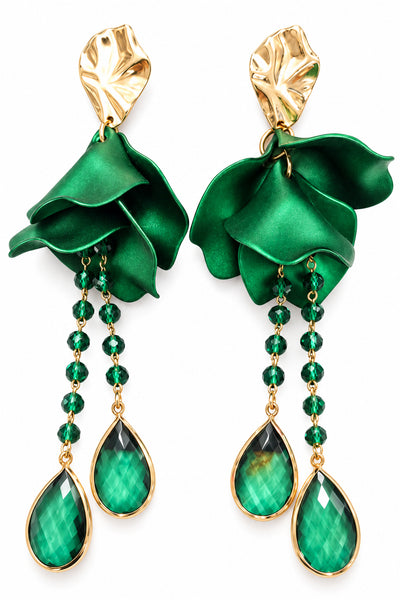 Emerald Petal Crystal Drop Earrings