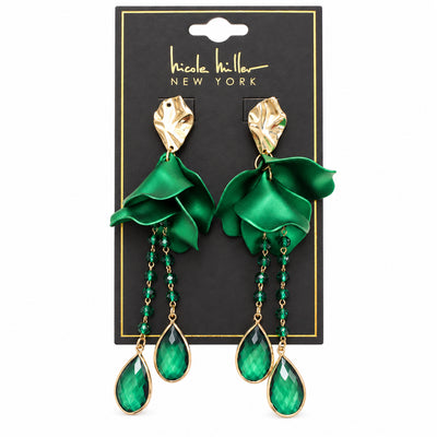 Emerald Petal Crystal Drop Earrings