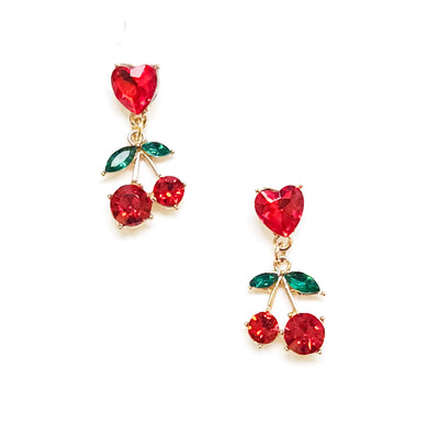 Heart Top with Cherries Drop Earring