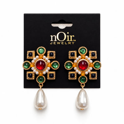 Multicolor Cabochon Pearl Drop Earrings