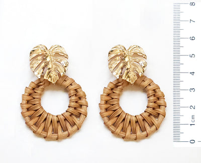 Palm Leaf and Raffia Wrapped Drop Earring