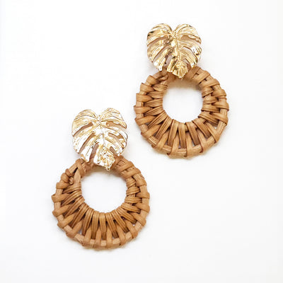 Palm Leaf and Raffia Wrapped Drop Earring