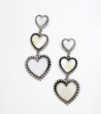 Western Triple MOP Heart Drop Earring