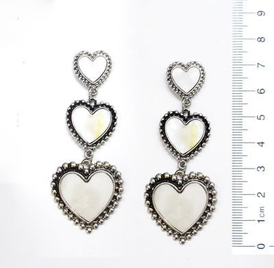Western Triple MOP Heart Drop Earring