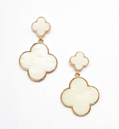 Mother Of Pearl Clover Double Drop Earring