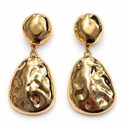 Hammered Gold Pebble Drop Earrings