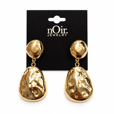 Hammered Gold Pebble Drop Earrings