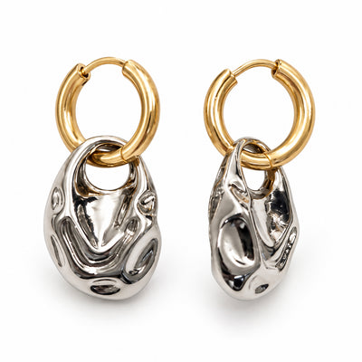 Two-Tone Sculptural Hoop Drop Earrings