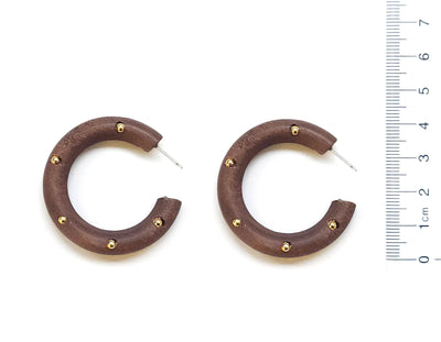 Tubular Wood Hoop Earring with Gold Dot Detail