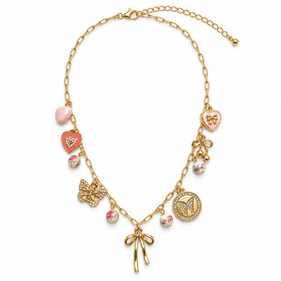 Pink Bow & Butterfly Charm Necklace