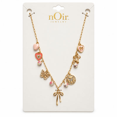 Pink Bow & Butterfly Charm Necklace