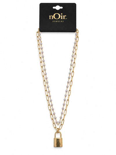 Layered Pearl & Padlock Necklace