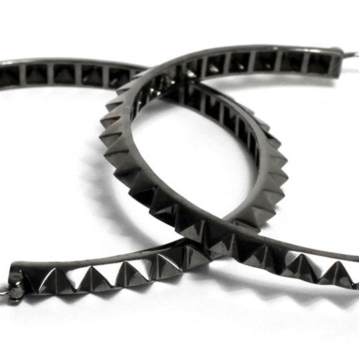 Pyramid Spike Solid Brass Hoop Earring w/ Pyramid Studs