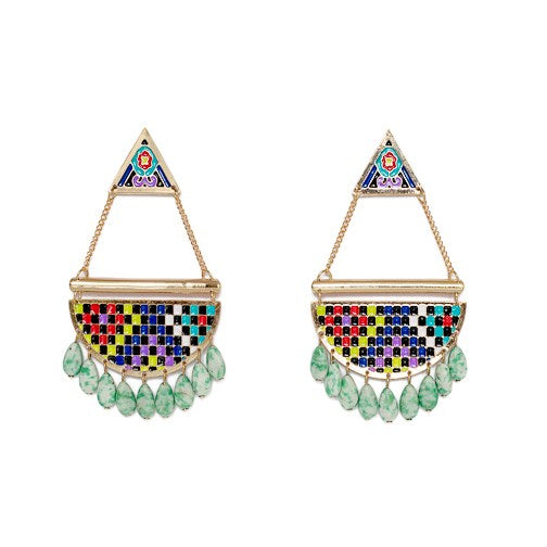 Alejandra Enamel Chain and Beads Earrings
