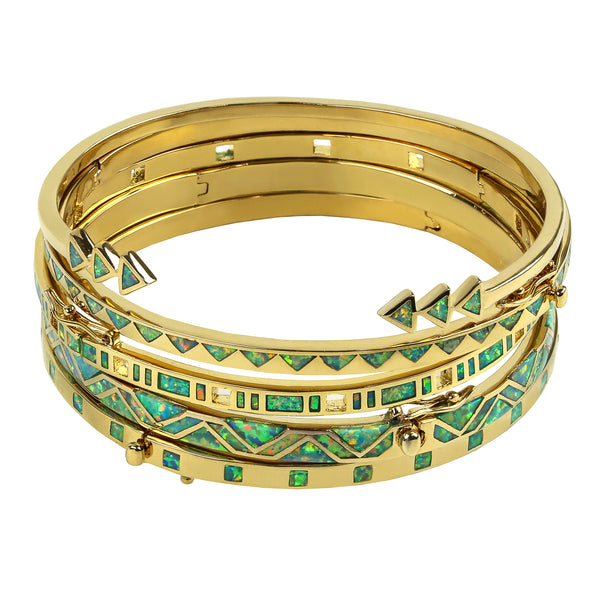 Apollo Bangle Set Gold Opal - nOir Jewelry