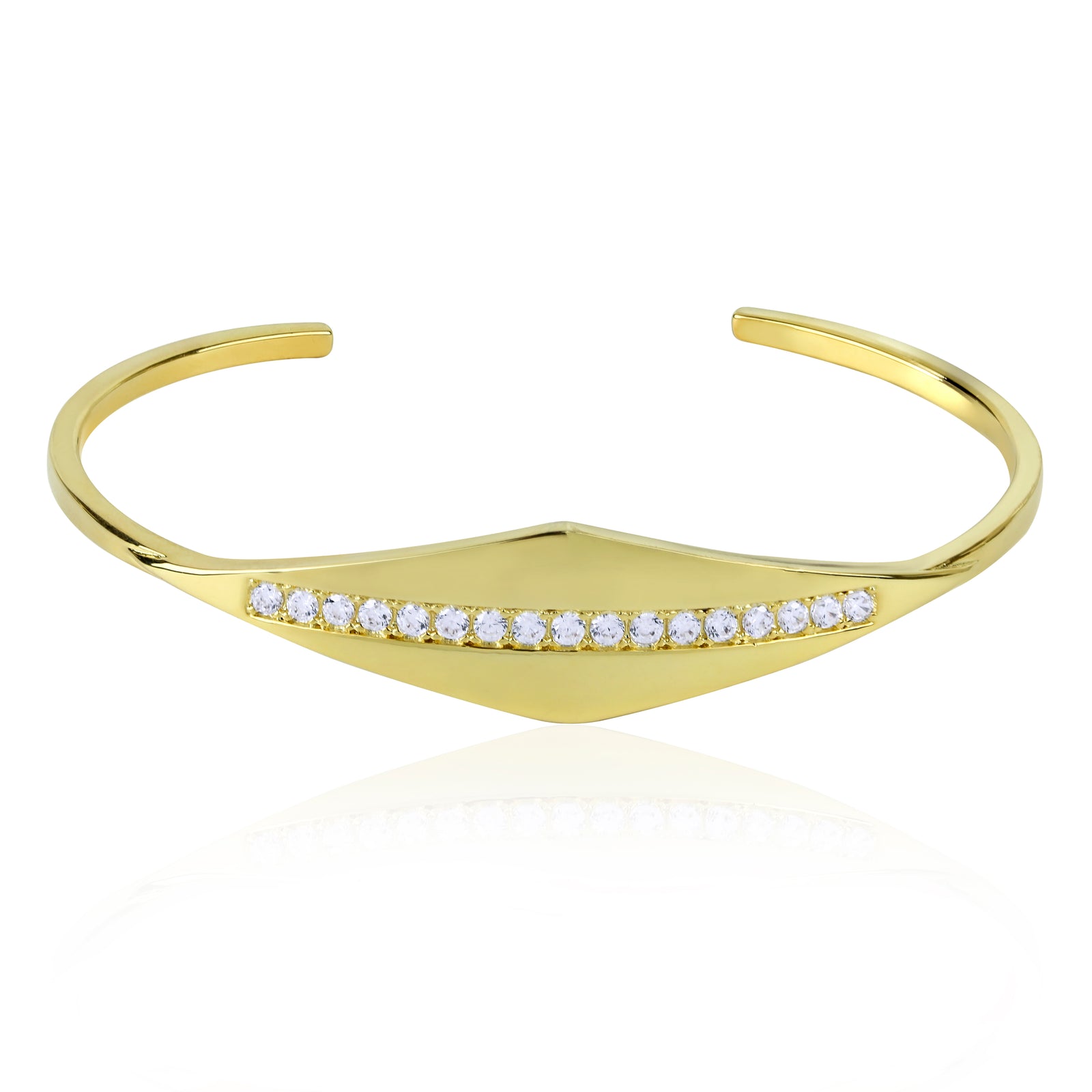 Noir Branded Brass Rhodium Plated Cz Take Caution Cuff