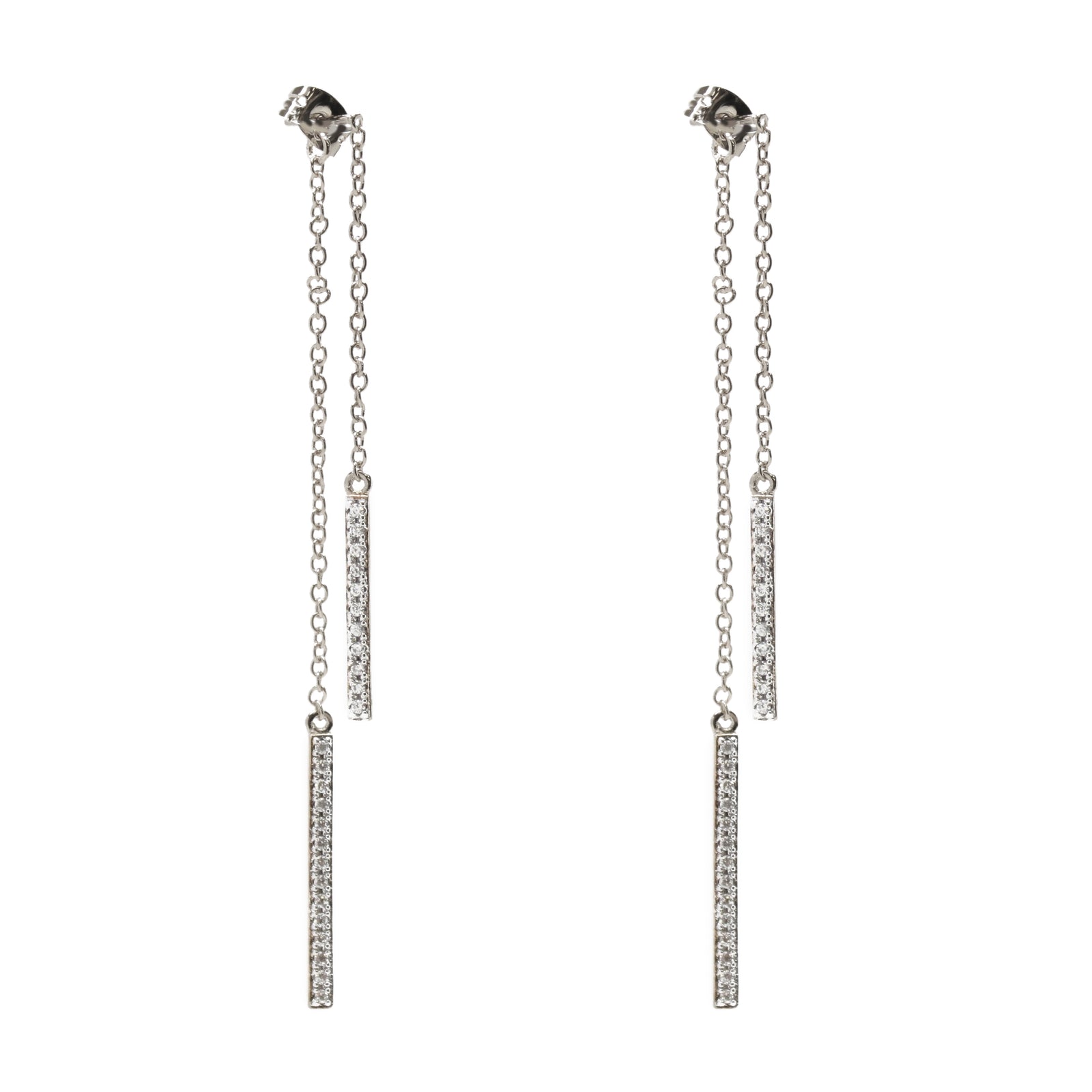 Pave Stick Swingers Chain Dangle Earrings