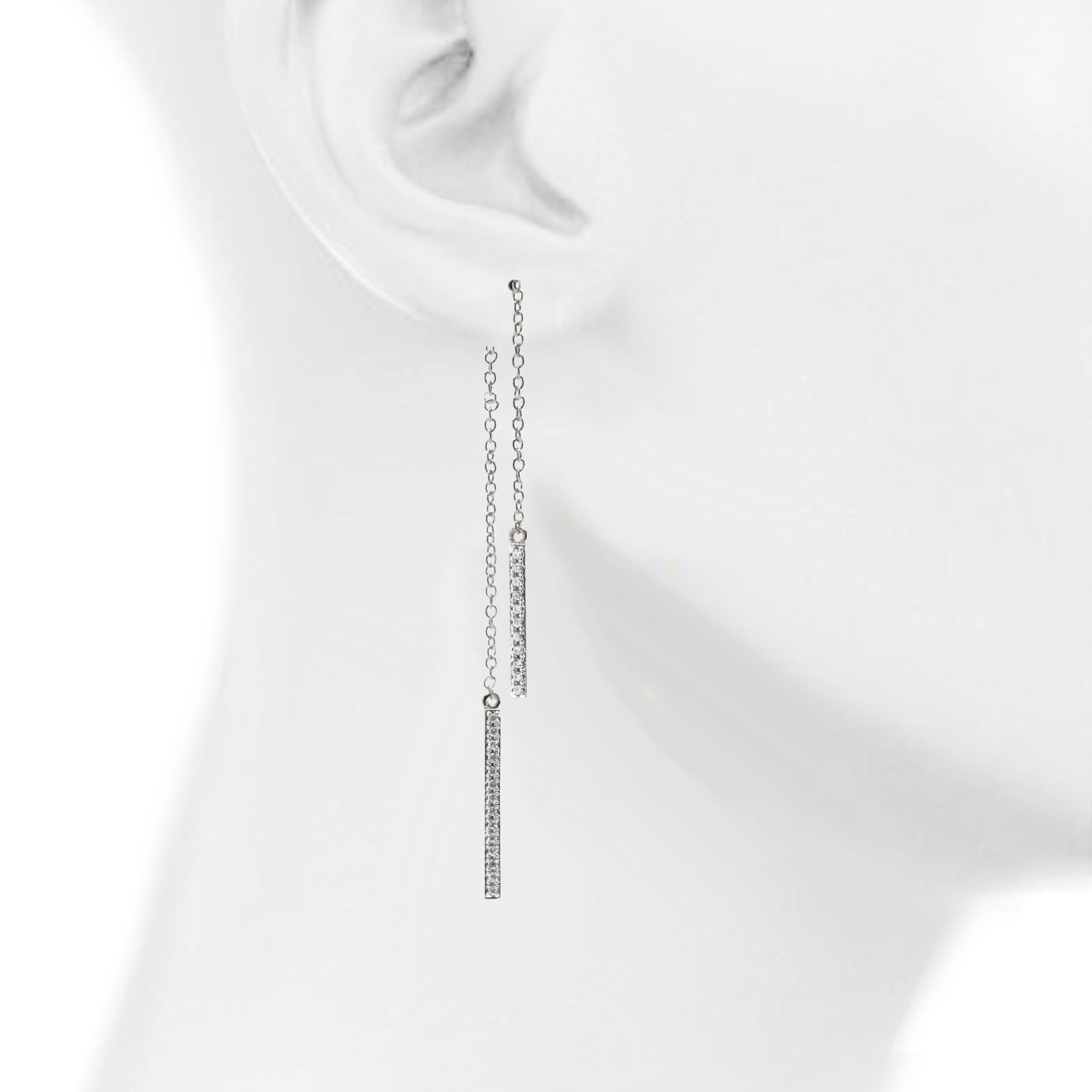 Pave Stick Swingers Chain Dangle Earrings