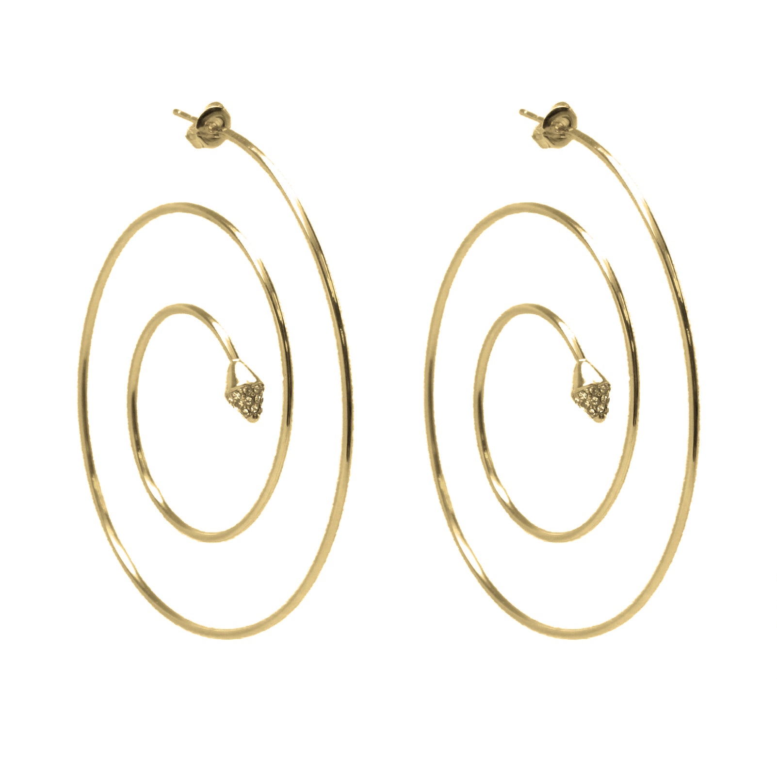 Cindy Spiral Hoop Pave Pyramid Earrings