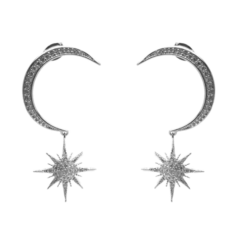 Meagan Pave Moon w/ Hanging Star Earring