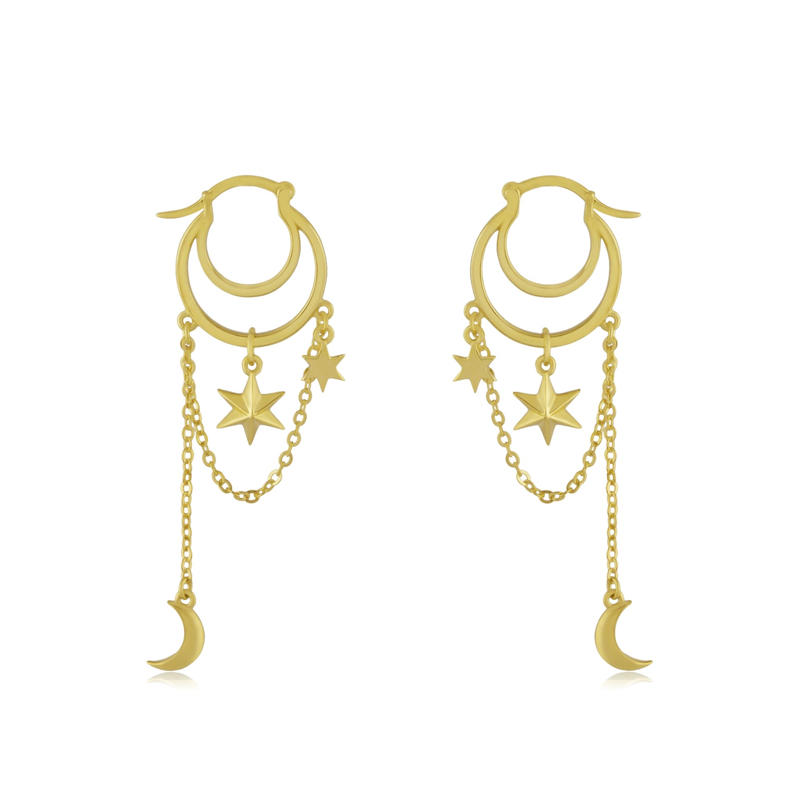 Moon & Star Draped Huggie Earrings
