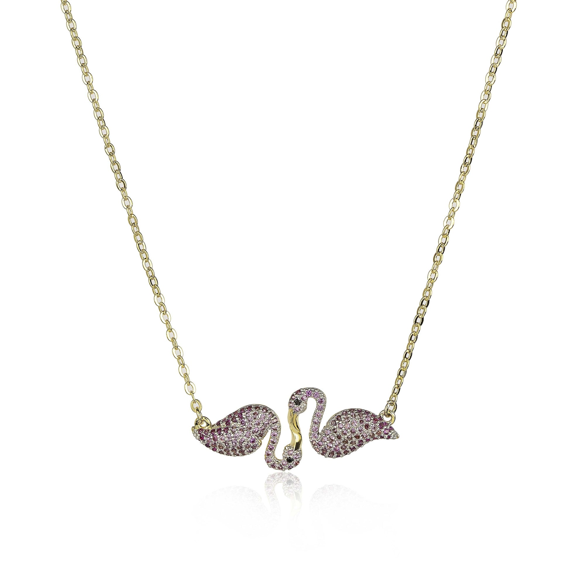 Gold flamingo necklace, gold flamingo charm geometric tropical jewelry